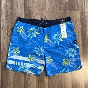 Hurley Blue and Yellow Board Shorts Quick-Dry Swimwear